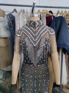 Elegant Beaded <b>Cape</b> Evening Dress Luxurious Chiffon and <b>Knitted</b> Fabric With Stylish Logo on Back for Club Formal Outfits - Product Image 5