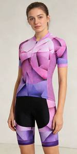 เสื้อปั่นจักรยานแขนสั้นสำหรับผู้หญิง ลายเรขาคณิตไล่เฉดสีม่วงชมพู ระบายอากาศได้ดี แห้งเร็ว ซิปครึ่งตัว ซับเหงื่อ เสื้อสำหรับปั่นจักรยานบนถนน - Product Image 2