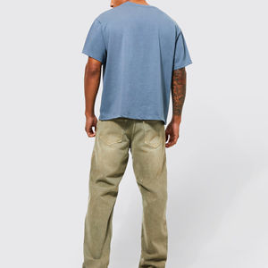 Camiseta Extra Grande de Corte Cuadrado para Hombre, Algodón Peinado Sólido, Personalizable, Cuello Pequeño, Hombros Caídos, Logotipo Frontal, Estilo Urbano - Product Image 2