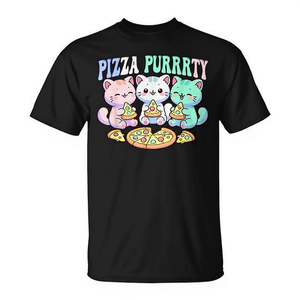 T-shirt divertente con gatti kawaii che mangiano pizza, effetto pastello e effetto ronronante, per amanti dei gatti e appassionati di pizza - Product Image 2