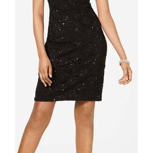 Abito tubino nero da donna Connected con scollo a cuore in pizzo con paillettes e vita naturale - Taglia 12 - Product Image 3