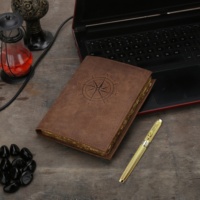 Journal Exclusif Fait Main en Cuir Rigide avec Boussole, Carnet de Voyage Vintage Rétro, Pages en Papier Gaufré avec Logo, Peinture Aquarelle