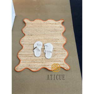 พรมปอกระเจาถักด้วยมือพรมสี่เหลี่ยมขอบหยักตกแต่งตามธรรมชาติสำหรับบ้านห้องนั่งเล่นห้องนอน - Product Image 5