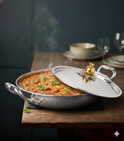 Casserole isotherme en acier inoxydable martelé avec bouton de couvercle en forme de grenade dorée et poignées argentées, écologique