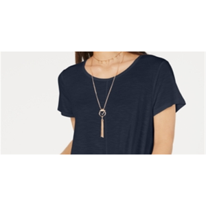 Top da donna Style Co con orlo arricciato, design floreale vintage, in cotone blu tinta unita, lavorato a maglia, vestibilità ampia casual per estate autunno, taglia Petite S - Product Image 2