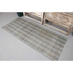 Tapis turc à accents ethniques 2,5 x 6,1 pieds, tapis vintage gris patchwork - Product Image 1