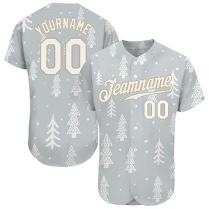Meilleures ventes Vêtements d'équipe personnalisés Maillot de baseball authentique 3D de Noël vieux or gris blanc - Product Image 1