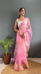 Vesta Exports Exclusive Kora organza Jacquard Soft <b>Saree</b> with Pallu & Running <b>Blouse</b> Made of Silk for Summer or Winter Parties - Product Image 4