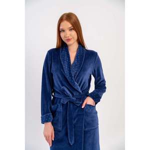 KADIN PAMUK KADIFE UZUN KOL CEPLI SAL YAKA SABAHLIK - AZUL MARINO - AZUL MARINO - Product Image 2