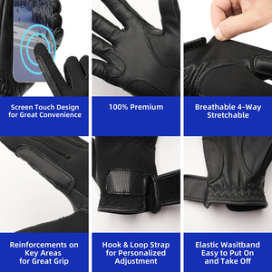 Gants d'équitation unisexes personnalisés antidérapants, respirants, anti-humidité, à doigts entiers, en cuir de haute qualité avec technologie tactile - Product Image 2