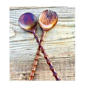 Cuillère fourchette à salade en résine bois dernier cri paire de couverts en résine époxy faits à la main cuillère fourchette pour ustensiles de cuisine couverts en bois - Product Image 1