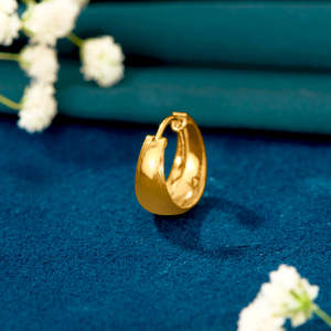 Yellow <b>Gold</b> Hoop <b>Earring</b> for <b>Men</b> with Zircon and Pearl - Product Image 1