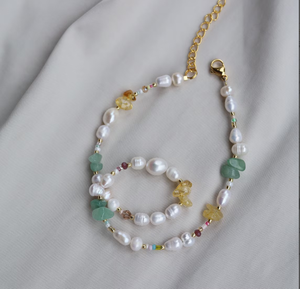 Collar de Perlas con Piedras de Aventurina Verde en Forma de Corazón, Cadena Chapada en Oro, Estilo Bohemia para Mujer, Joyería de Uso Diario - Product Image 2