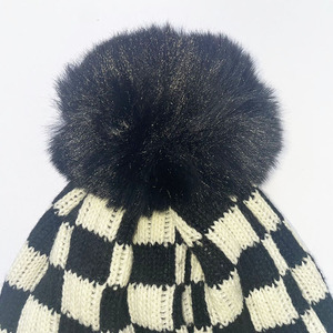 Fleece Lining Puffer Knit Beanie Hat Winter Metallic Foil Fleece Lined Beanie <b>Pom</b> <b>Pom</b> Hat for Ladies - Product Image 5