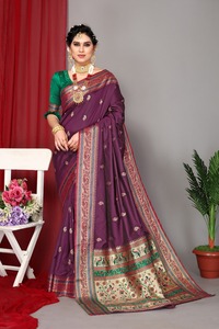 Meilleur exportateur, nouveau design tendance, sari en soie Paithani Maruti Fashion MF505, tissage Meenakari, bordure contrastée, tissage Zari - Product Image 3