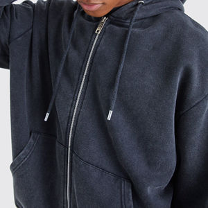 Sweat à capuche de haute qualité 500 g/m², lavage à l'acide, pour hommes, logo personnalisé, 100 % coton, poids lourd, fermeture éclair, design délavé au soleil pour l'hiver - Product Image 3