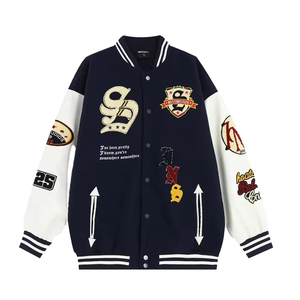 High quality <b>men</b> <b>varsity</b> letterman <b>jacket</b> custom embroidery wool leather material college <b>bomber</b> OEM ODM factory supply - Product Image 5