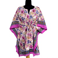 Venta caliente Kaftan Vestidos Misty Red Unique Beach Dress Tamaño libre Lady String Hand Block Impreso Cotton Kaftan para la venta