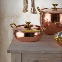 Casserole en cuivre martelé faite à la main avec poignée en acier inoxydable et bouton en forme d'oiseau, design moderne et luxueux, compatible four, ensemble d'ustensiles de cuisson