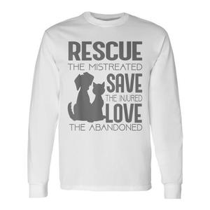 T-Shirt a Maniche Lunghe per Amanti di Cani e Gatti 'Rescue Save Love' Maglietta Promozionale per Proprietari di Cani e Gatti - Product Image 1