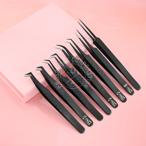 Premium Custom Black Eyelash Extension Tweezers Curved Classic Diamond Grip Sustainable Russian Volume Lash <b>Tool</b> - Product Image 1