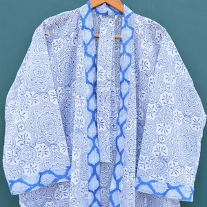 เสื้อแจ็กเก็ตสตรีแฟชั่นสไตล์โบฮีเมียน,แขนยาวพิมพ์ลายสีฟ้า - Product Image 1