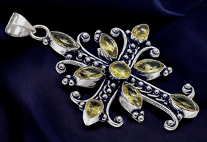 Hecho a mano Vintage plata filigrana religiosa espiritual antiguo amarillo citrino Cruz colgante bisel ajuste moda colgantes encantos - Product Image 3