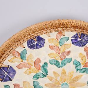 Plateau de service rond en nacre écologique avec rotin, design mandala coloré, commande pour la cuisine, la table à manger - Product Image 4
