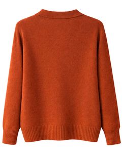 <b>Women</b> Rust <b>Orange</b> Wrap Style Knit Sweater Long Sleeve V Neck Soft Casual Winter Top Elegant Ladies Fashion Pullover Daily Wear - Product Image 2