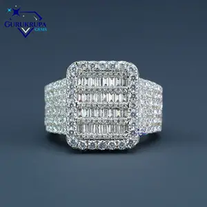 时尚男装14 kt白金辉石钻石嘻哈戒指为任何具有增强vvs清晰度的服装增添时尚气息
