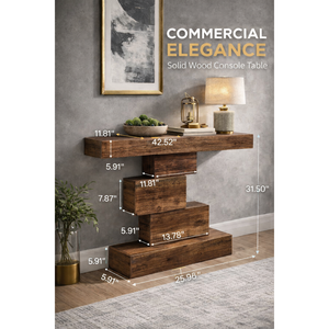 โต๊ะคอนโซลไม้สไตล์รัสติกสมัยใหม่ ขนาด 42.5 นิ้ว สไตล์ฟาร์มเฮาส์ ปรับเปลี่ยนได้ ใช้ได้ทั้งห้องโถงทางเข้า ห้องนั่งเล่น โรงแรม ไม้เนื้อแข็ง ดีไซน์โบราณ หรูหรา - Product Image 3