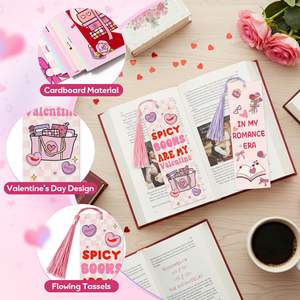 10 marque-pages Saint-Valentin avec pompon, cadeau pour lecteur, marque-pages en forme <span class=keywords><strong>de</strong></span> cœurs pour femmes, marque-pages en papier romantique - Product Image 3