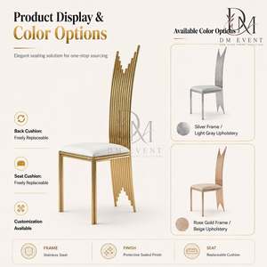 Chaise de mariage sculpturale haute en acier inoxydable doré avec dossier éventail et coussin blanc pour banquets et événements hôteliers – Vente en gros de sièges - Product Image 4