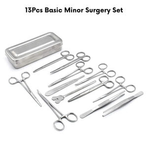 Kit de chirurgie mineure 13 pièces, instruments chirurgicaux manuels en acier inoxydable, certifié CE ISO13485 Classe II pour étudiants en médecine - Product Image 2