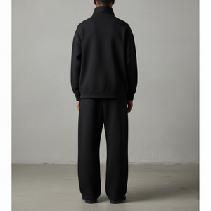 Ensemble deux pièces en coton lourd délavé à l'acide imprimé vintage pour homme : sweat-shirt à col montant et pantalon de jogging à jambe large - Product Image 2