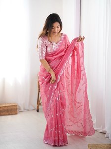 Blusa Sari de Poliéster Banarasi de Diseño Moderno, Casual, para Mujer, Verano, Diwali, Invierno, Fiesta, Última Moda, Alta Calidad, Corte Entallado, Kanchipuram - Product Image 3