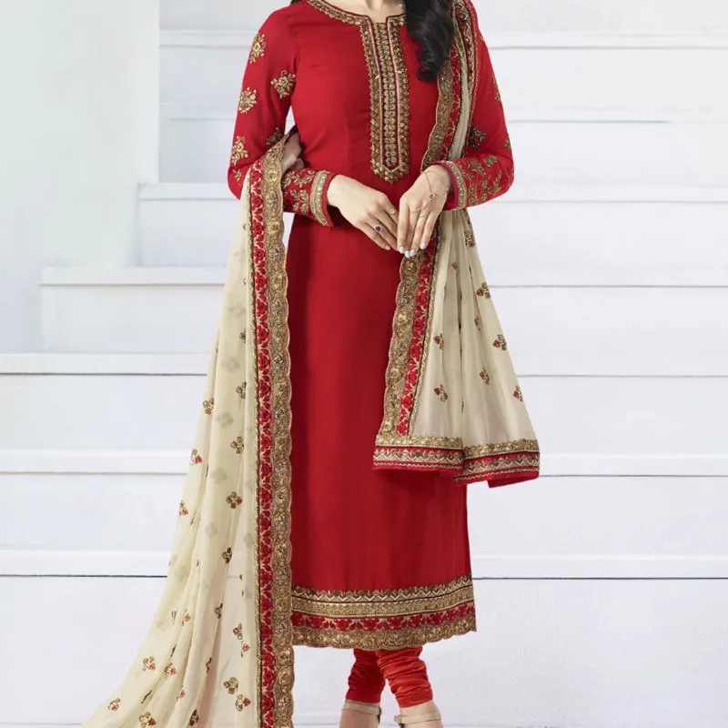 Indian Pakistani Georgette Borduurwerk Fancy Salwar Kameez Pak Voor Vrouwen Bruiloft Collectie Sari Lange Jurk Gazon Jurk