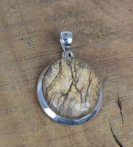 Pendentif en jaspe pictural fait à la main, argent sterling 925, pierre précieuse ronde, bijoux en pierre naturelle, cadeau pour femmes - Product Image 5