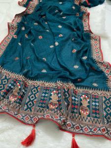 Tela de seda Vichitra fabulosa de moda de lujo superventas Sari elegante Zari trabajo con trabajo de piedra último desgaste para el invierno en el mejor - Product Image 2