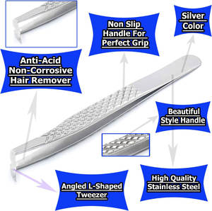 Pincettes professionnelles d'extension de cils en acier inoxydable, pointe incurvée coudée en forme de L avec poignée antidérapante, outils de maquillage - Product Image 5