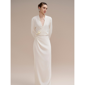 Precio al por mayor Vestidos de mujer casuales Vestido de punto latino de forma larga Tejido flexible de punto brillante Ropa de mujer Whiteant Vietnam - Product Image 1