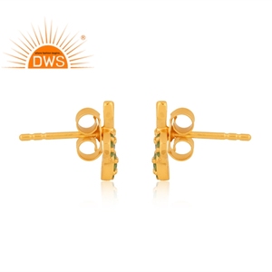 ต่างหูเม็ดเดี่ยวลายดอกไม้ประดับอัญมณีสีทอง18K ดีไซน์ล่าสุด - Product Image 3