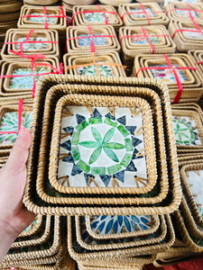 Plateau en rotin avec incrustation de nacre, détail en coquille de rotin naturel pour la décoration de la maison, Vietnam par 99 Gold Data - Mme Violet - Product Image 6