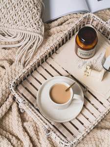 Plateau en rotin de bambou fait main plateau en rotin avec poignée tissé à la main rond haut mur plateaux de séparation des aliments multi-usages - Product Image 5