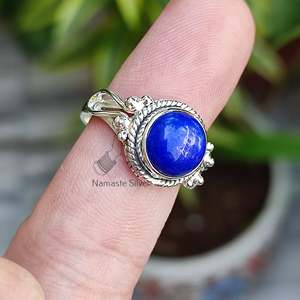 Handmade <b>Dainty</b> Minimalist Sterling Silver Women's <b>Ring</b> Lapis Lazuli Statement <b>Ring</b> with Bezel Setting Gift - Product Image 4