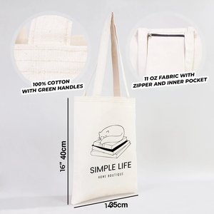 กระเป๋าผ้าแคนวาสรีไซเคิล ขนาด 14 x 16 นิ้ว (35x40 ซม.) น้ำหนัก 12 ออนซ์ สีธรรมชาติ - Product Image 1