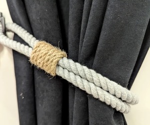 <b>Curtain</b> Tieback. <b>Gray</b> Cotton & Jute Rope - Natural Boho Holdback for Home Decor - Product Image 2