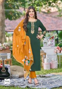 Dernière collection de Kurtis et pantalons pour femmes en soie premium brodée à la main, multicolores, avec dupatta en organza numérique, vêtements indiens et pakistanais - Product Image 2