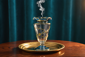 Mabkhara de Vidrio Egipcio Soplado a Mano, Quemador de Incienso Aromático Árabe, Detalle de Vid Dorado, Base con Borde Ondulado, Decoración para el Hogar, Regalo - Product Image 4
