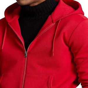 Sweat à capuche pour homme en molleton 100% coton respirant d'hiver, couleur rouge, manches longues, fermeture éclair, streetwear, en provenance du Pakistan - Product Image 6